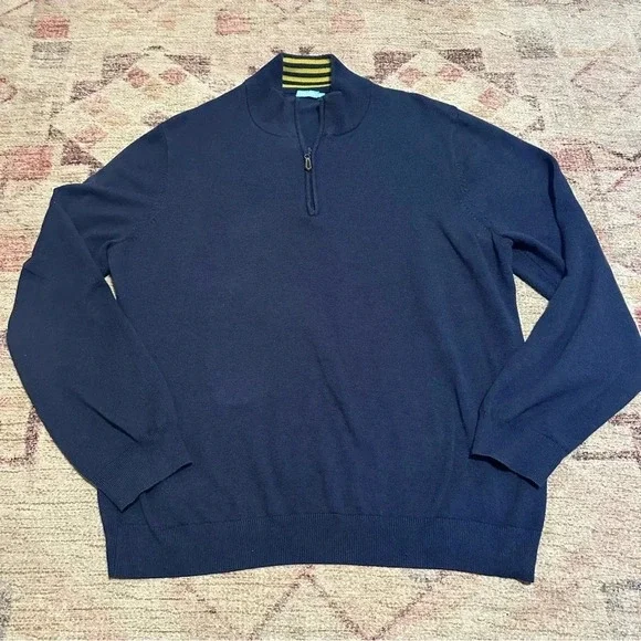 J McLaughlin Men's Navy Blue 1/4 Zip Mock Neck Cotton Pullover TATE Sweater XL - Picture 4 of 14